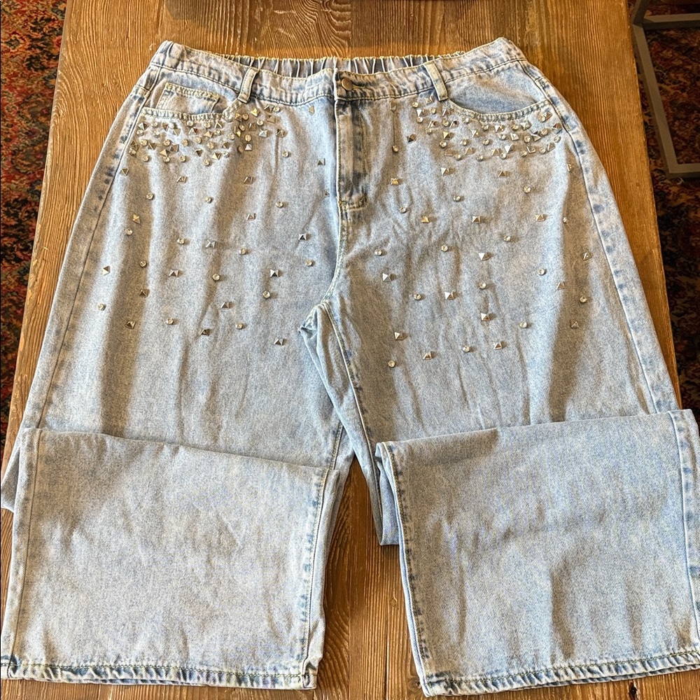 Denim 2XL Embellished blue BG wide leg Jeans